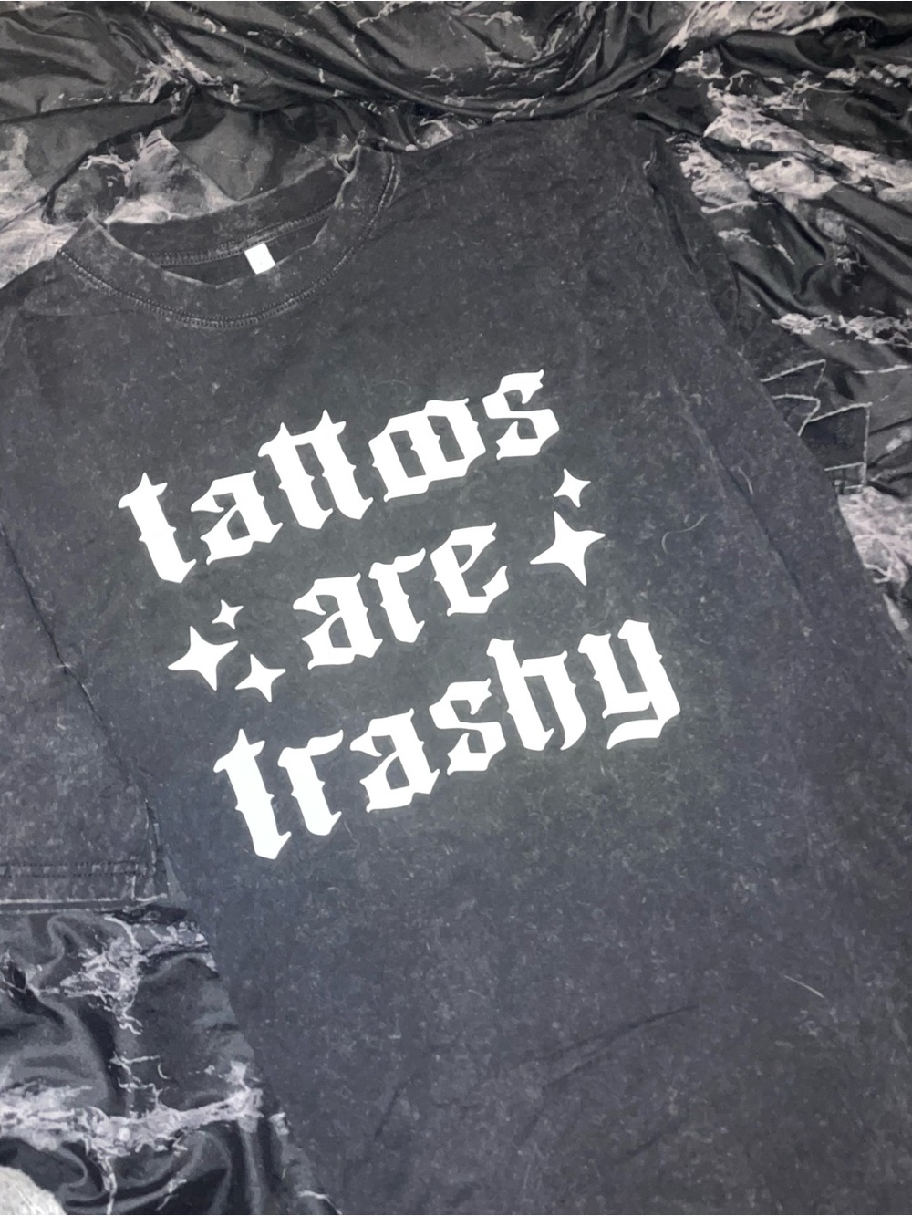 Black acid wash Graphic Tee "Tattoos Are Trashy" oversized large